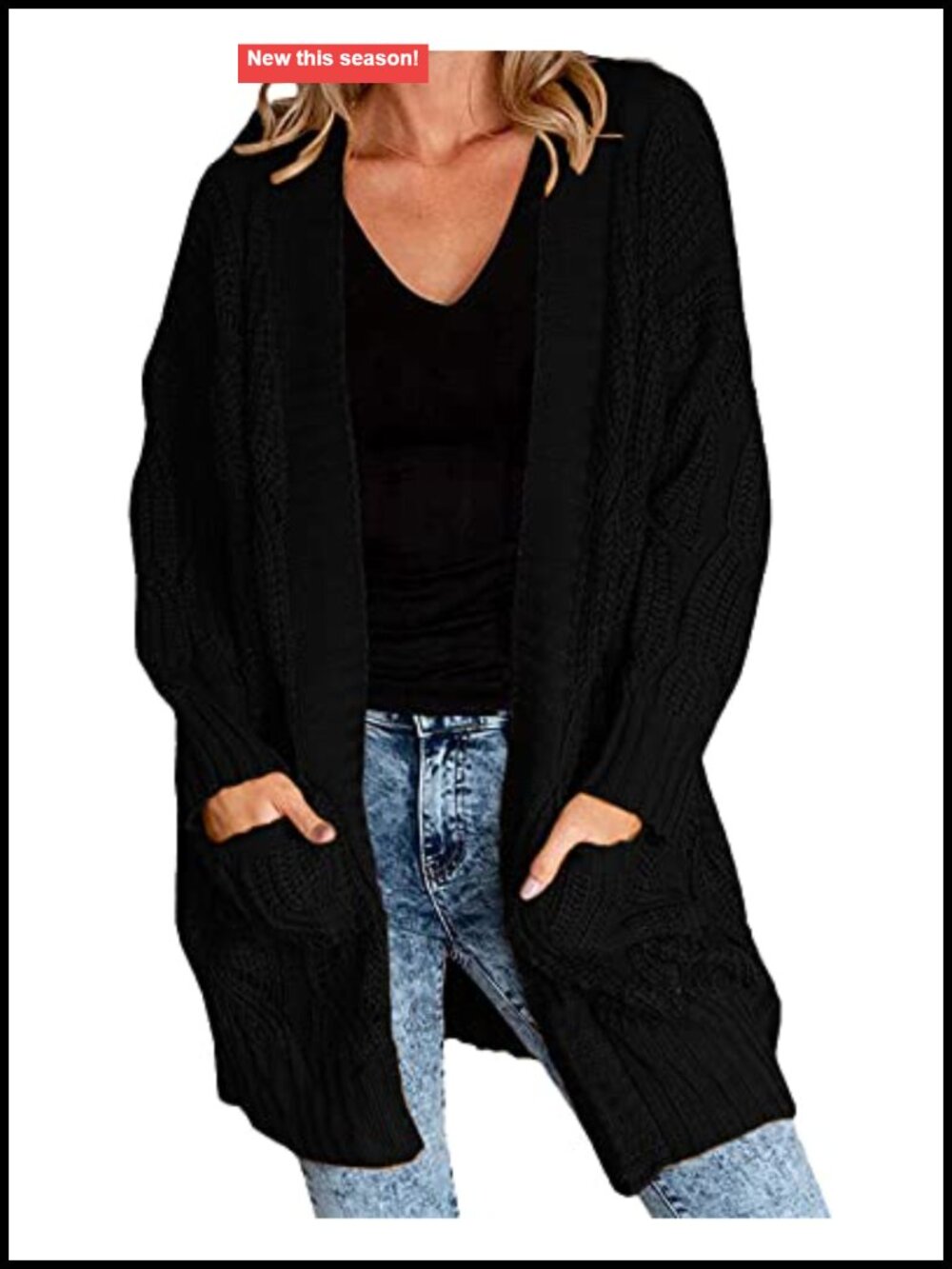 Women's Plus Size Long Open Front Cable Knit Cardigan Sweater